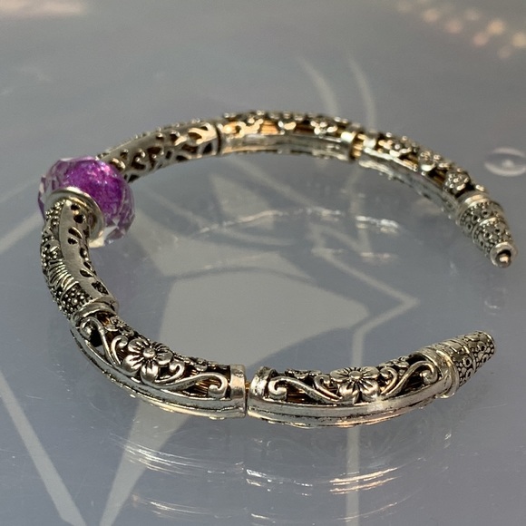 FILIGREE + HANDMADE LAMPWORK BANGLE 5.5 cm diameter - Picture 2 of 5